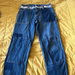 anthropologie patchwork embroidered cargo jeans